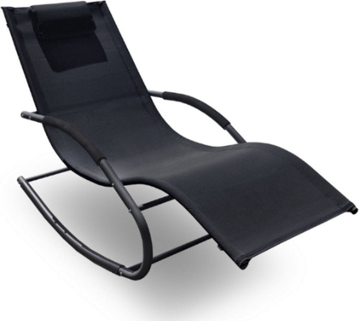 Chaise de jardin extérieure Rocking chair Lounger - Lounger - lounger - chaise de jardin - Avec Oreiller - Noir