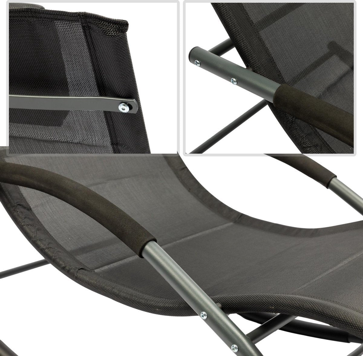 Chaise de jardin extérieure Rocking chair Lounger - Lounger - lounger - chaise de jardin - Avec Oreiller - Noir