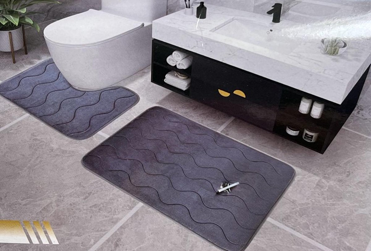 Juego de alfombrillas de baño Belhome con alfombrilla para WC con hueco beige - antideslizante lavable - alfombra de baño