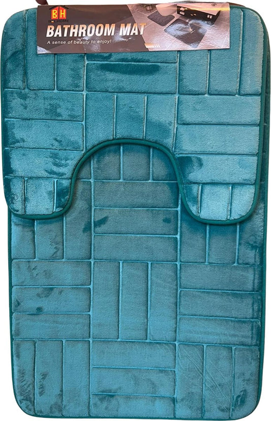 ensemble de tapis de salle de bain avec Tapis de toilette Tapis de WC avec niche turquoise - antidérapant lavable - tapis de salle de bain